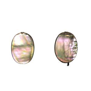 Miriam‎ Haskell Signed Vintage Oval Abalone Shell Disc Screw Back Earrings 3/4"